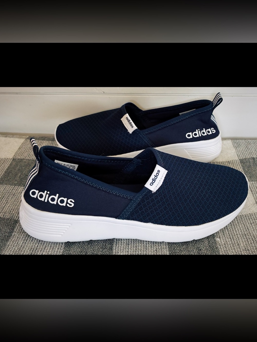 adidas Navy and White Slip-On Athletic Sneakers